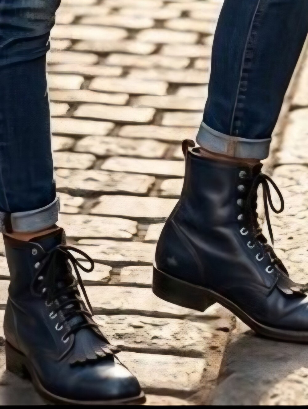 Justin Boots Navy Blue Leather Lace-Up Ankle Boots Fringe Kiltie Women's 3D